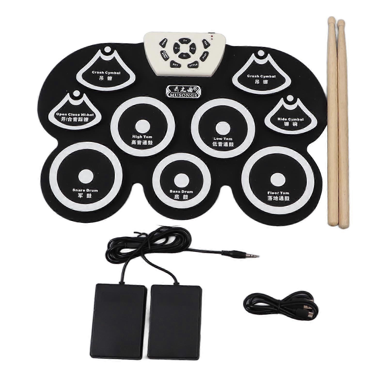 Kids Electronic Drum Set Waterproof Soft Silicone Roll Up Drum Practice Pad with Foot Pedal Electronic Drum Set