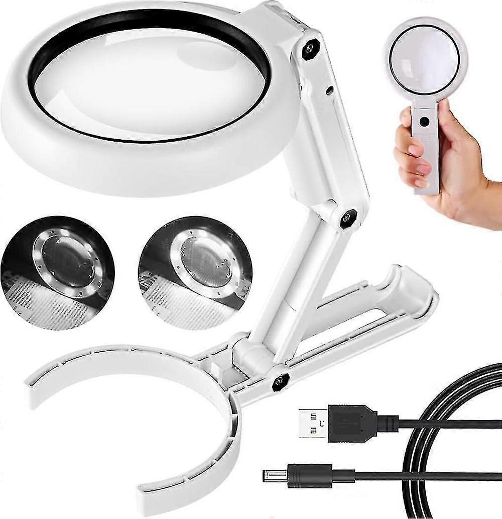30x 10x Magnifying Glass With Light And Stand, Foldable Handheld Magnifying Glass & 2 Level Dimmable For Close Work