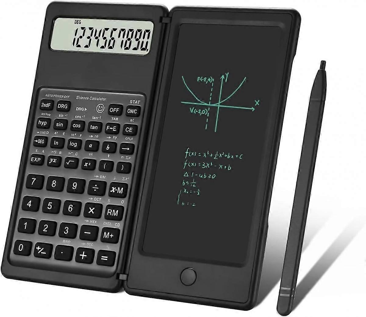 Scientific Calculator with Writing Tablet, Portable 10-Digit LCD Display Foldable Math Calculator for Students, School and Office