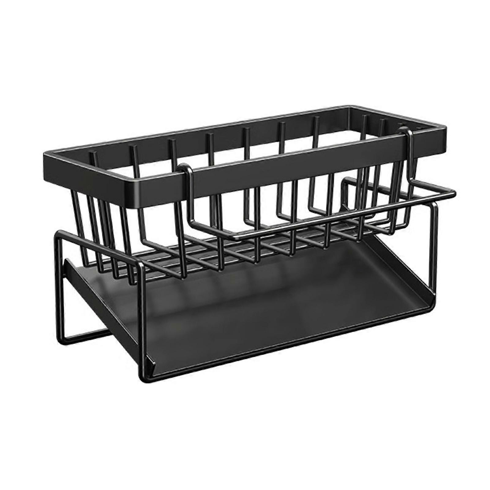 Kitchen Sink Caddy Sponge Holder Tilted Self-Draining Design Large Capacity Rustproof No Drill Required Dish Soap Sponge Caddy Storage Basket