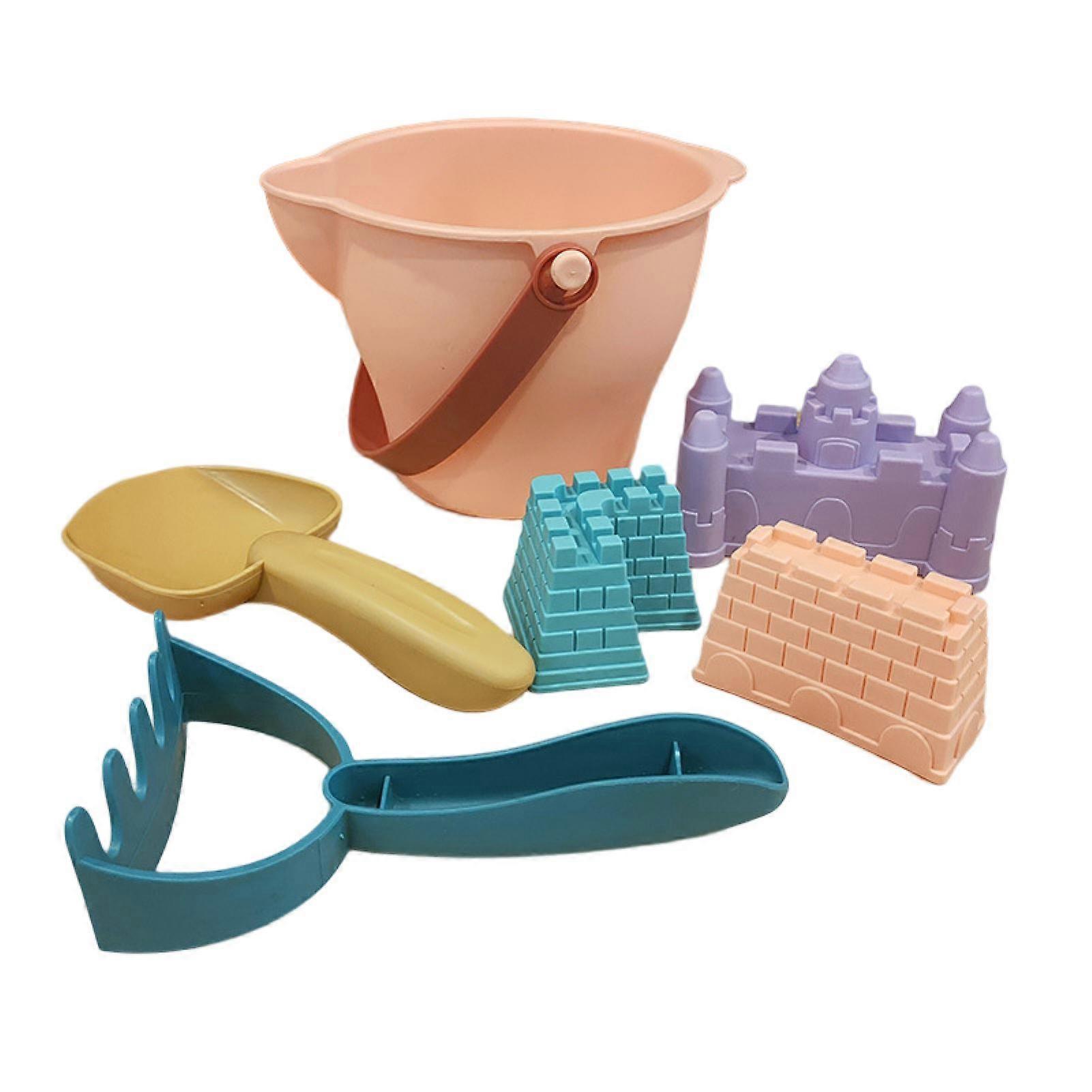 1 Set Beach Sand Toys Colored Sand Bucket Shovel Rake Castle Molds Six-piece Set Interactive Digging Toy Kids Castle Building Outdoor Sandbox Toy Boys