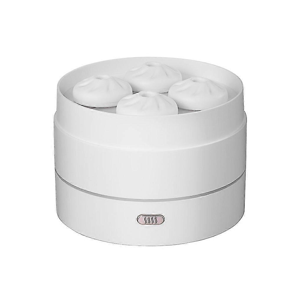 200ml Essential Oil Diffuser USB Cute Steam Bun Shape Moisturizing Diffuser Night Light - White