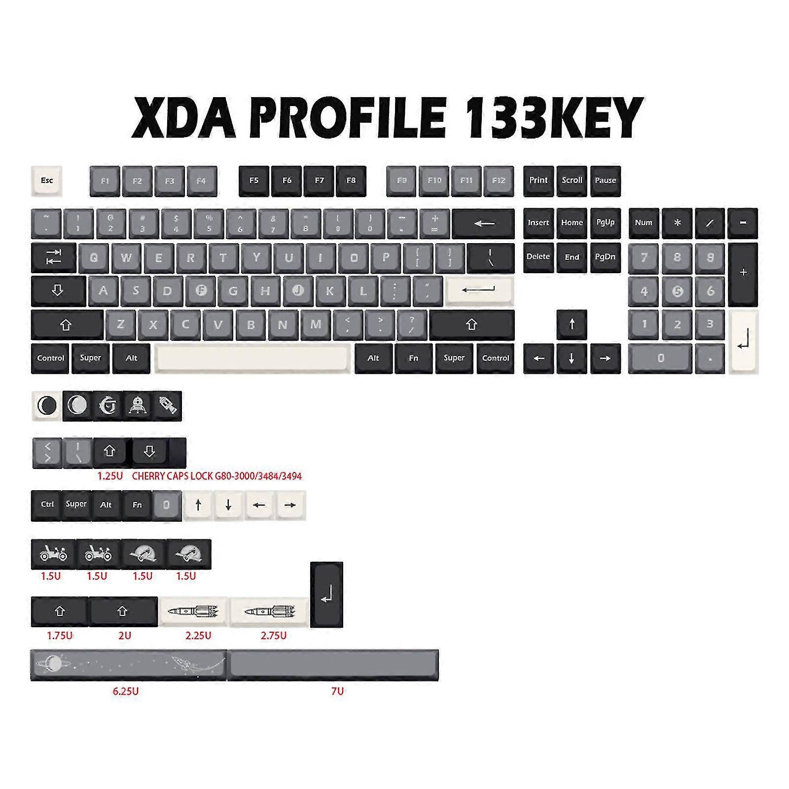Xda Height Dye Sublimation Keycaps For Cherry Mx Mechanical Keyboard 133 Keys