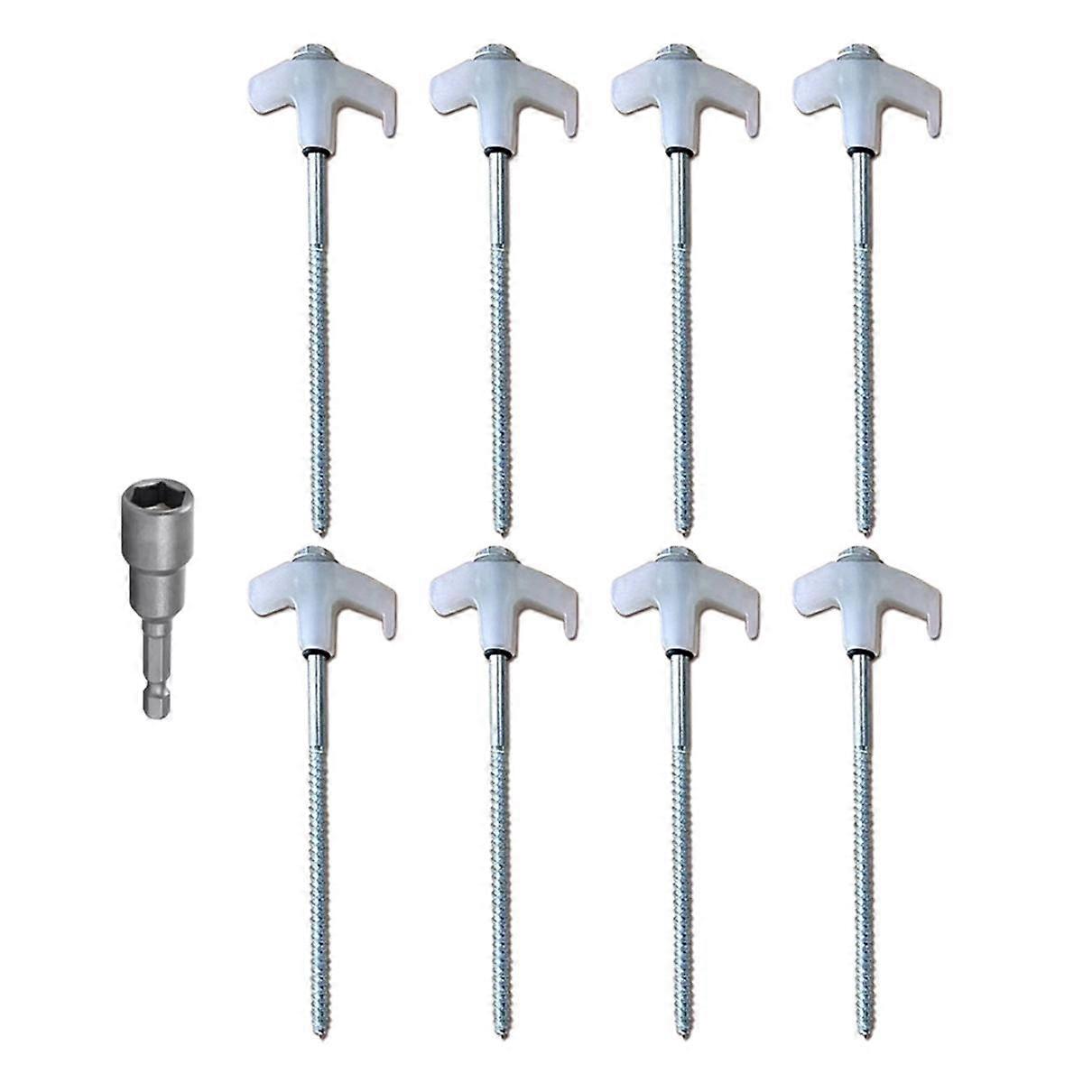 200mmx8pcs Metal Tent Spikes Camping Pegs Drill in Ground Anchors Spiral Screw with Hex Socket Stak