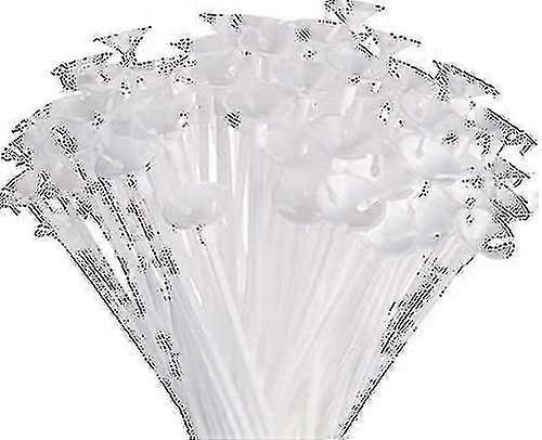 バルーンスティック 100本 プラスチック製 厚手 丈夫 乳白色 スティックホルダー カップ付き パーティー装飾用