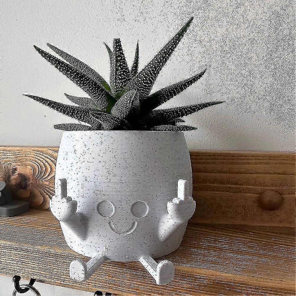Smiling Plant Pot With Middle Fingers Up, Unique Cute Flower Pots For Succulents Middle Finger, Novelty Planter Holds Small Plants, Funny Expression I