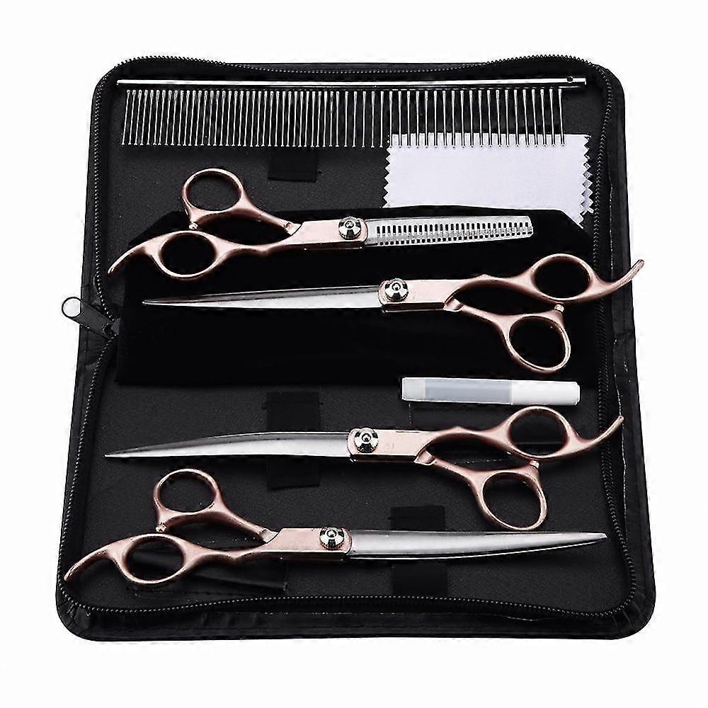 7 Inch 4PCS Gold Handle Scissors Professional Pet Dog Grooming Scissors Set For Hairdressing Pets