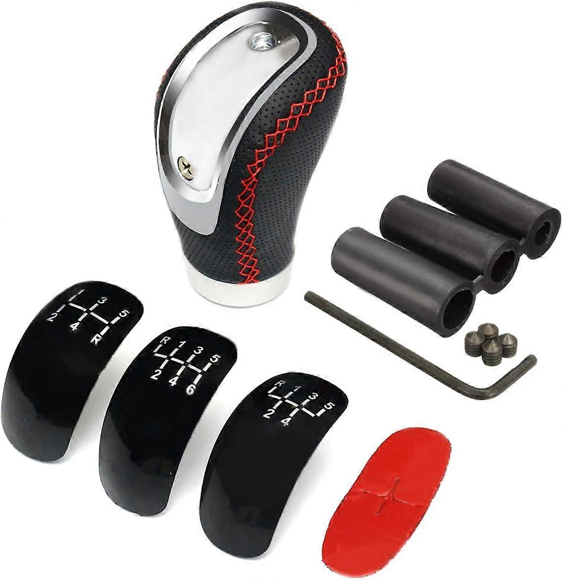 Black Synthetic Leather 5-6 Speed Manual Gear Shift Knob With 3 Caps Replaceme >-4