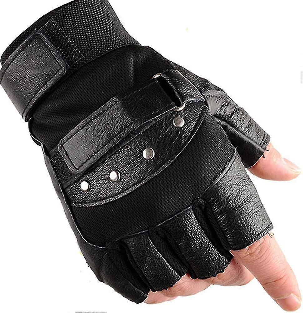 Herren Radfahren Halbfinger Echtleder Handschuhe