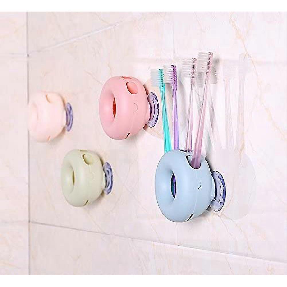Toothbrush Holder Organizer Wall Mount with Strong Suction Cups - 4 Holes (Blue)