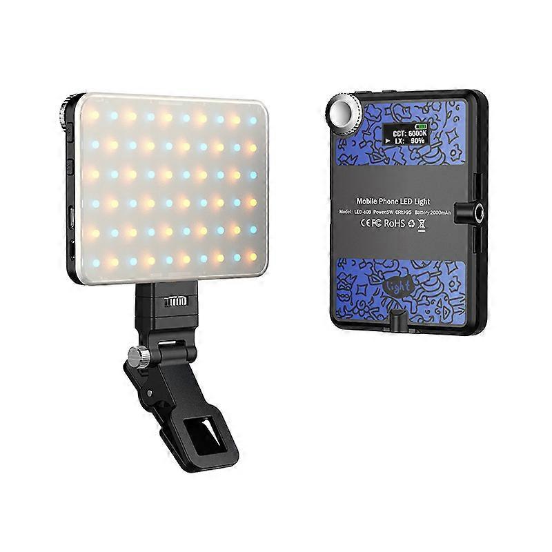 Lampe vidéo LED, 60 perles LED, avec clip pour téléphone portable, température de couleur 2500K-9000 K, trou de vis 1/4 pouce, batterie de grande capacité, pour téléphones portables 