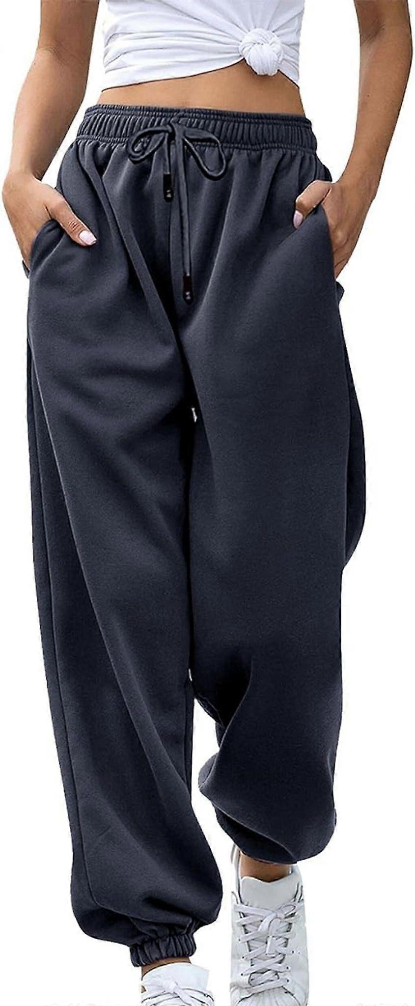 Women's leisure sweatpants with drawstring, wide jogging bottoms, soft comfortable trousers with pockets and elastic cuffs