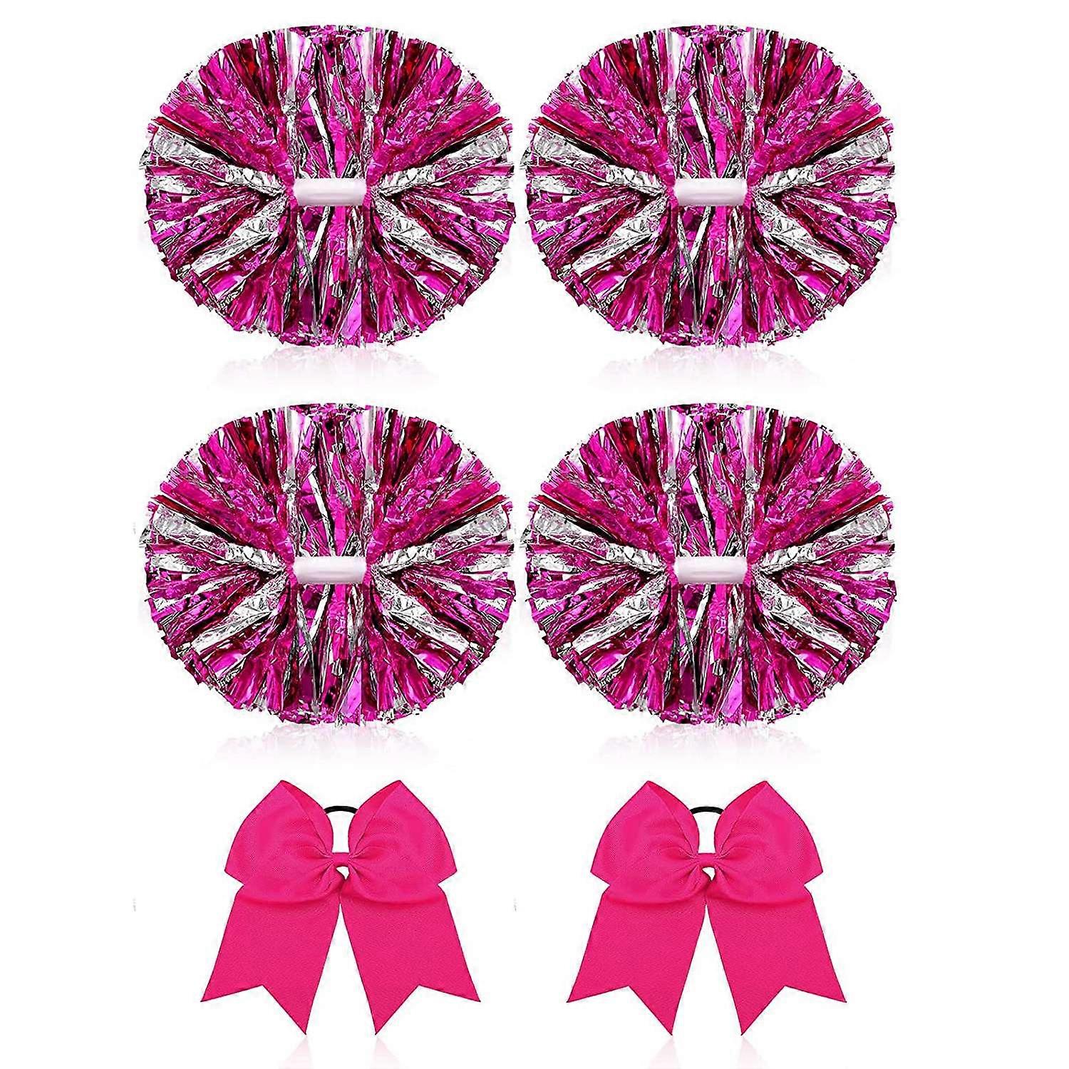 6 Pcs 13 Inch Cheerleading Poms and Big Bow, Suitable for Girls' Cheerleading Poms, Metal Poms and