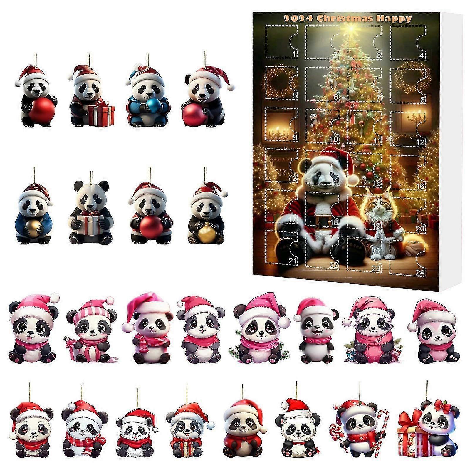 Calendarul de Advent de Crăciun Cutie oarbă cu numărătoare inversă de Crăciun drăguț panda acrilic ornamente Calendar de Crăciun cutie oarbă