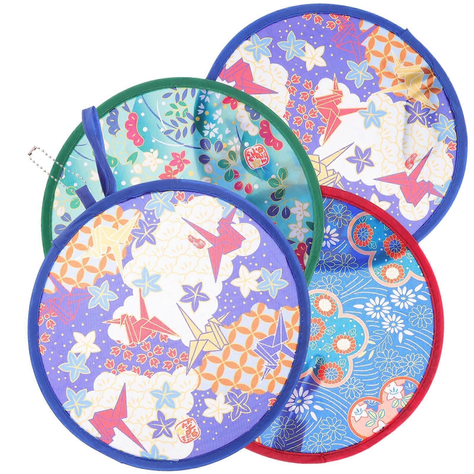 4Pcs Traditional Round Fan Classical Group Fan Dancing Prop Portable Pan Foldable Fan