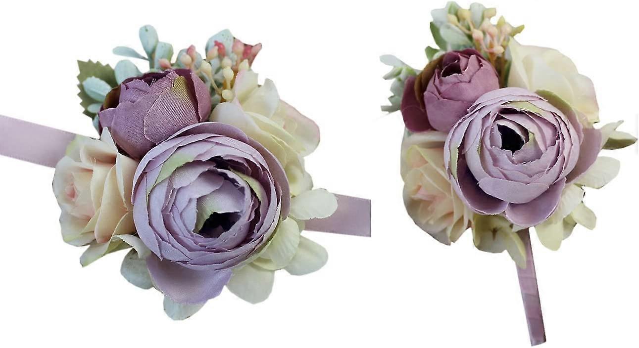 2-Pack - Χειροποίητο Faux Peony κορσάζ καρπού και ανδρική καρφίτσα κορσάζ πέτου