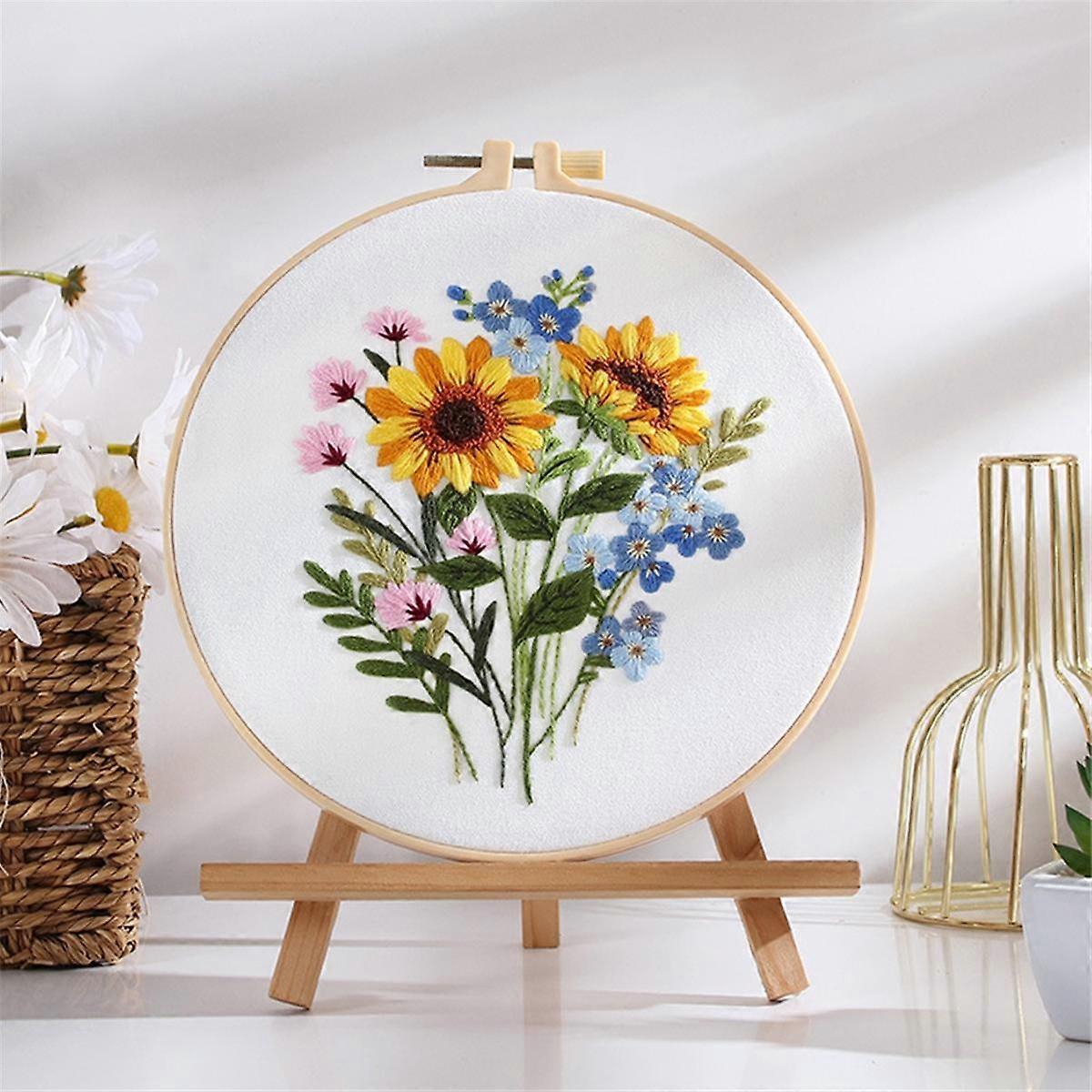 5 Sets Embroidery Kit for Beginners Adults , Includes Stamped Flower Pattern, Hoop, Color Threads, Tools