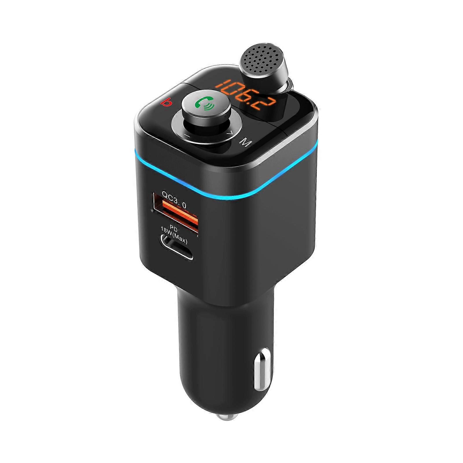 C72 Car MP3 Player 180 Degrees Rotatable Mic-probe 5-way Directional Button Bass Effect Handsfree FM Transmitter Audio Receiver