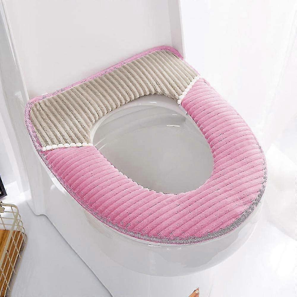 便座クッションユニバーサル便座便座家庭用厚手防水便座-ストライプピンク