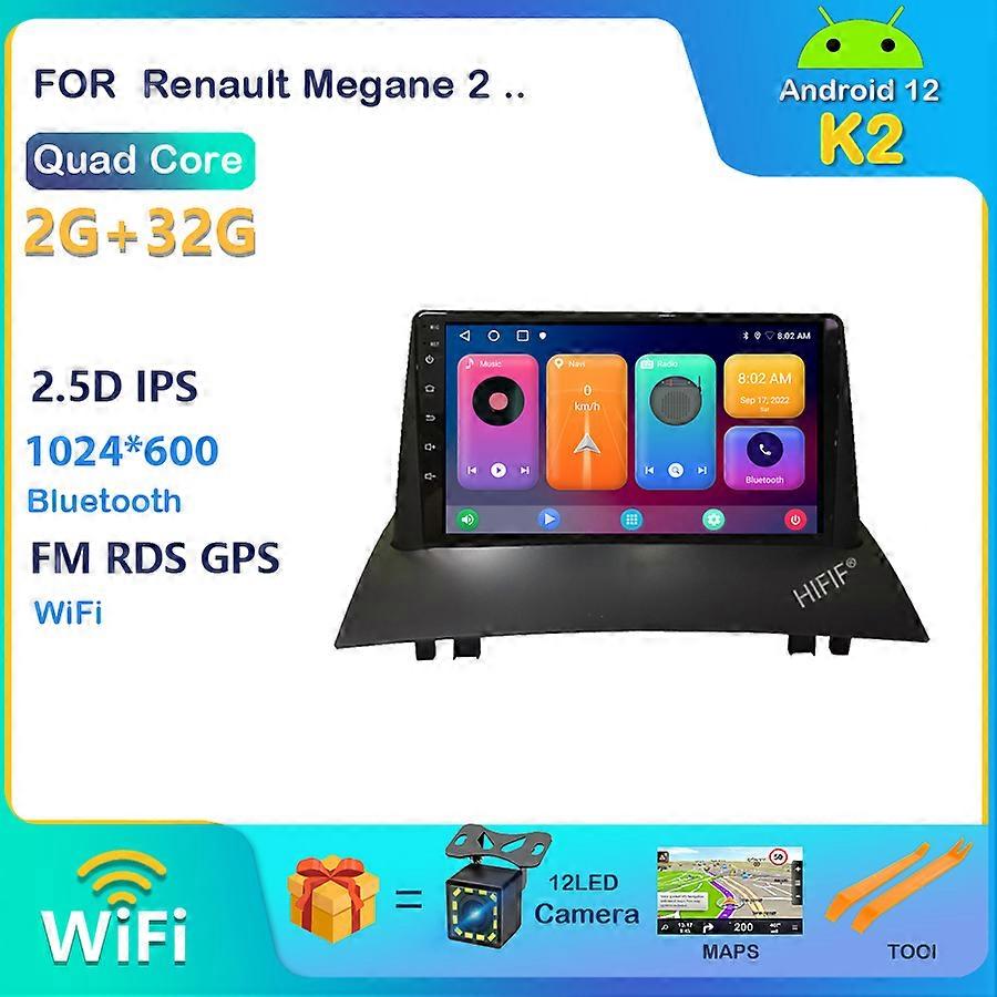 9" IPS 2 Din Android 12 Car Radio GPS Navigation Multimedia Audio Player For Renault Megane 2 2002-2009 Octa-Core Wifi NO DVD