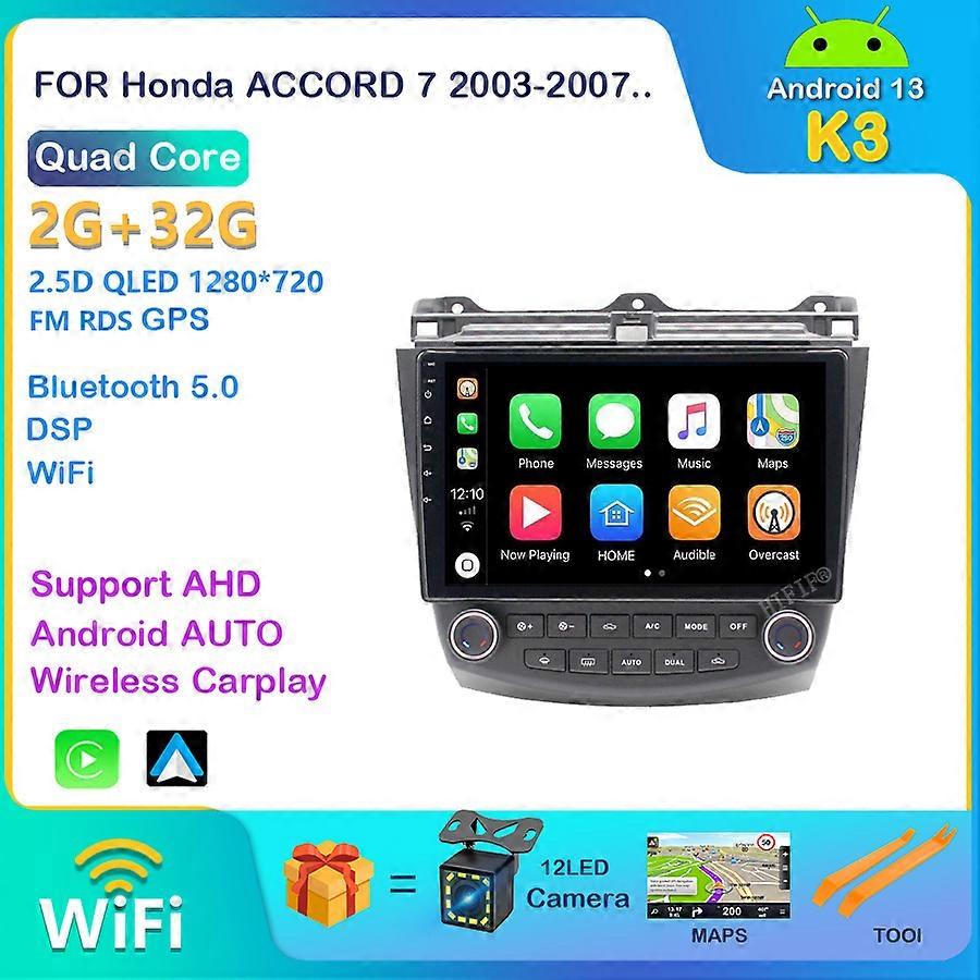 10.1 inch IPS DSP Android 13 RAM 2GB ROM 32GB 2din car Radio Player GPS Navigation For 2003 2004 2005 2006 2007 Honda Accord 7