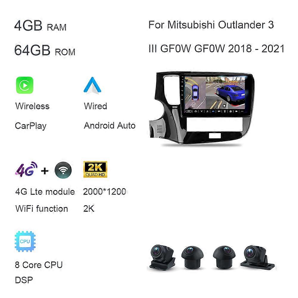 2K 2000 * 1200 Carplay12.0 8G + 128G Lettore DVD per auto autoradio multimediale per Mitsubishi Outlander 3 III GF0W GF0W GG0W 2018 - 2021