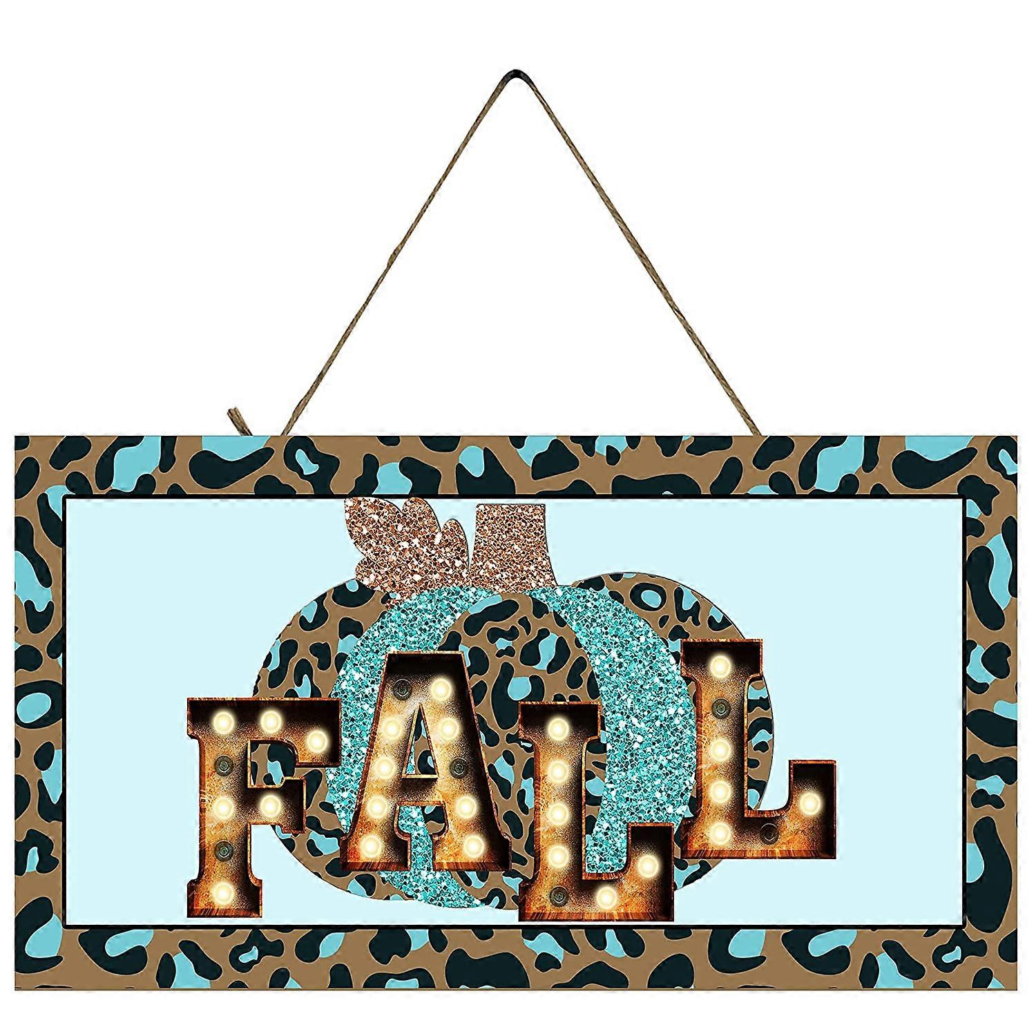 Teal Leopard Print Fall Sign Handgjord träskylt