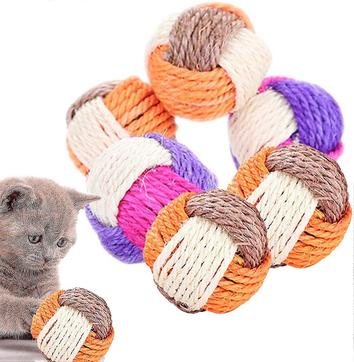 6 Stück Cat Toy Ball Interactive Sisal Ball Toy Kitten Balls Cat Play Chew Toy