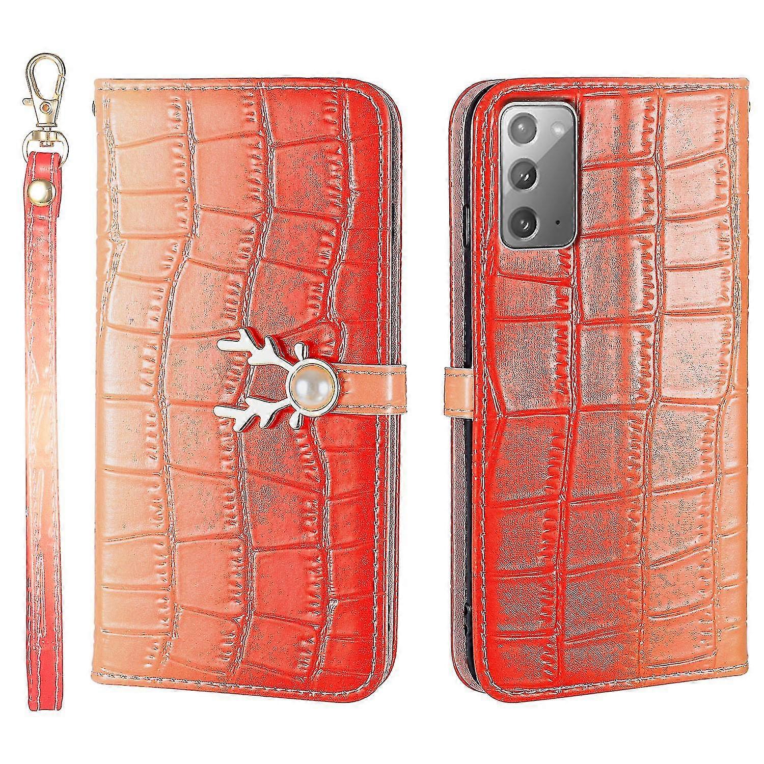 Elk Pattern Phone Case For Samsung Galaxy Note 20 With Card Holder, Lanyard, Pu Leather Material, Wallet Function, Corner Fall Protection