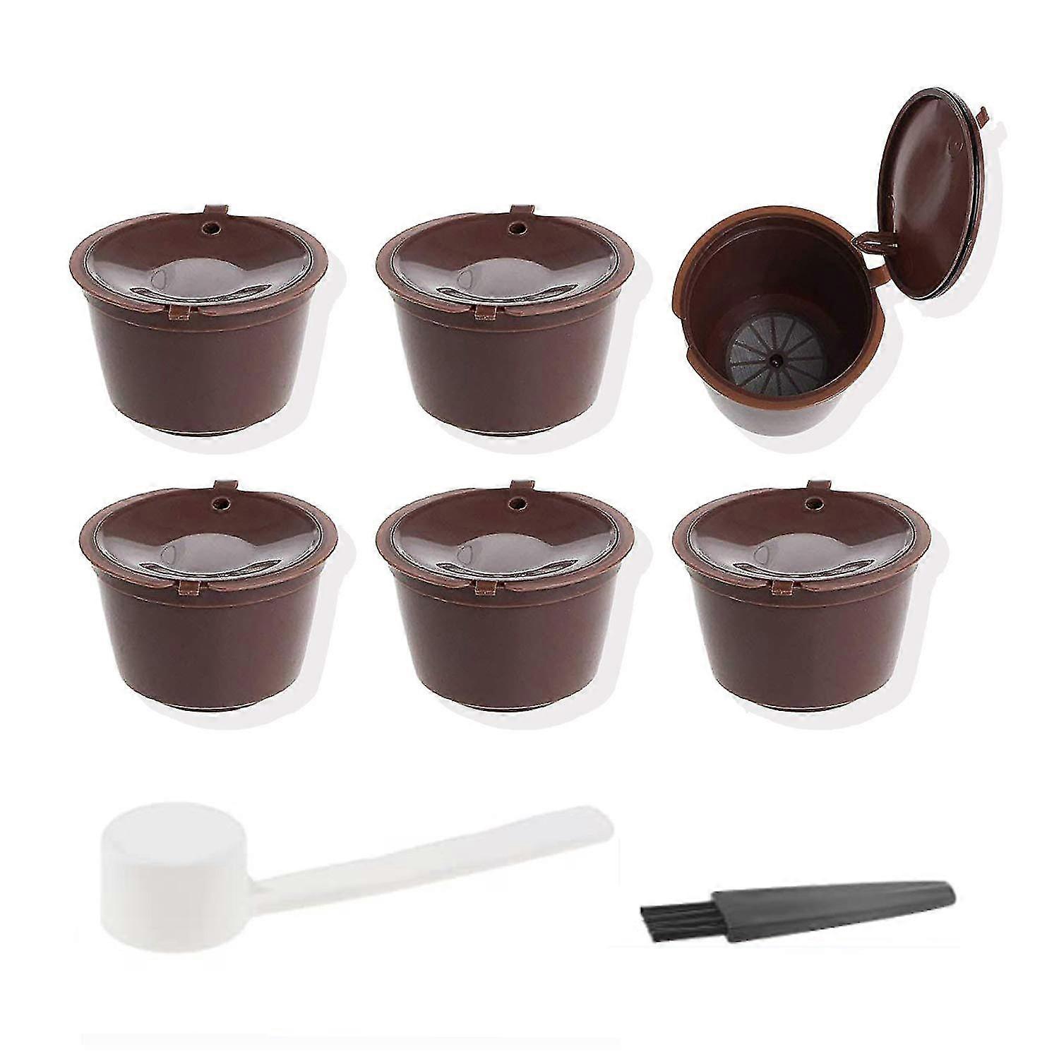 6pcs Refillable Coffee Capsules Pods Reusable Coffee Filter For Dolce Gusto Coffee Maker With Spoon And Cleaning Brush