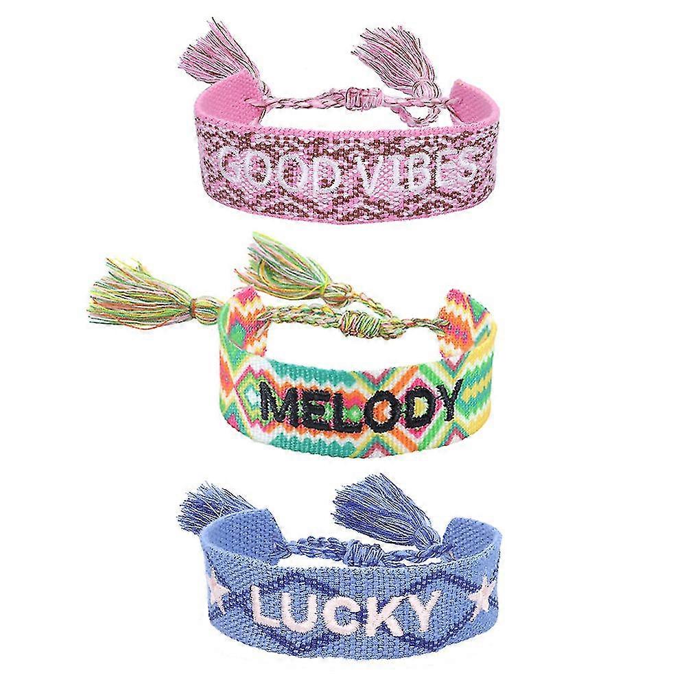3pcs Woven Friendship Bracelets, Adjustable Bracelets For