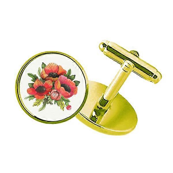 花絵画トウモロコシスタッズビジネスメタルカフリンクスゴールデン