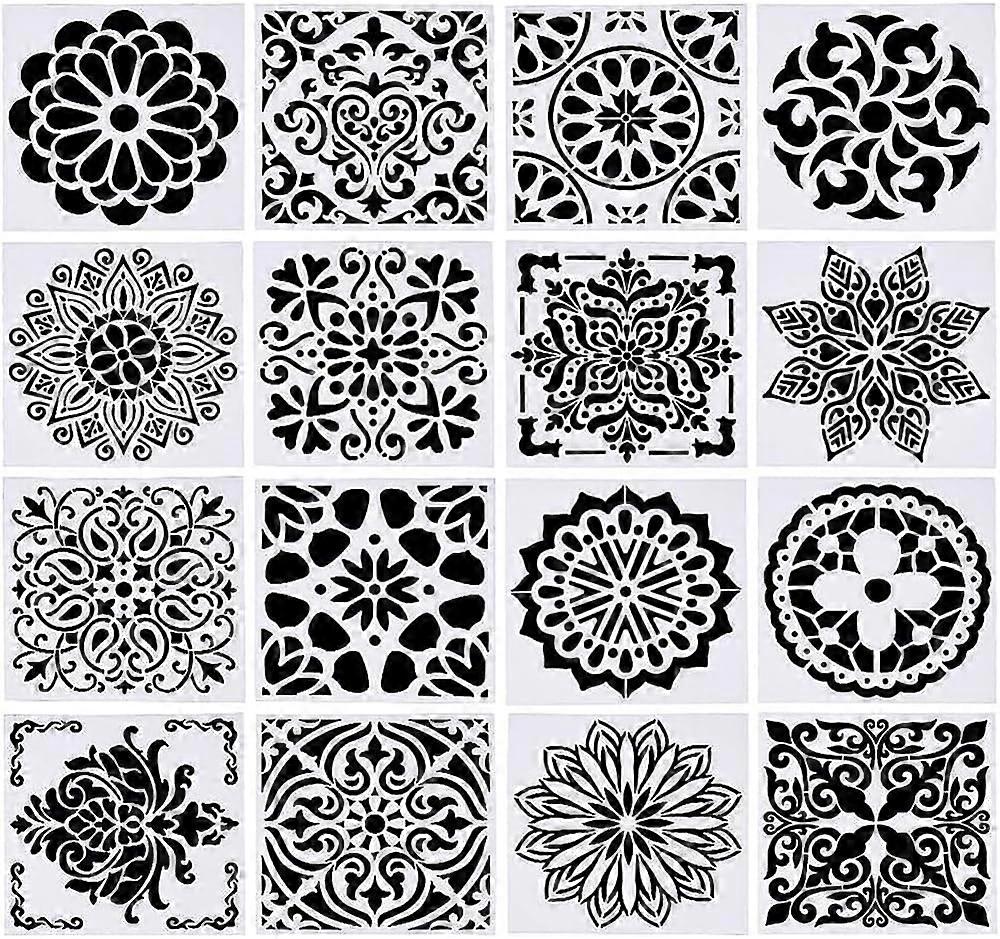 16 PCS 6x6 Floral Pattern Stencils Plastic Journal Stencils Drawing Templates for Painting Craft