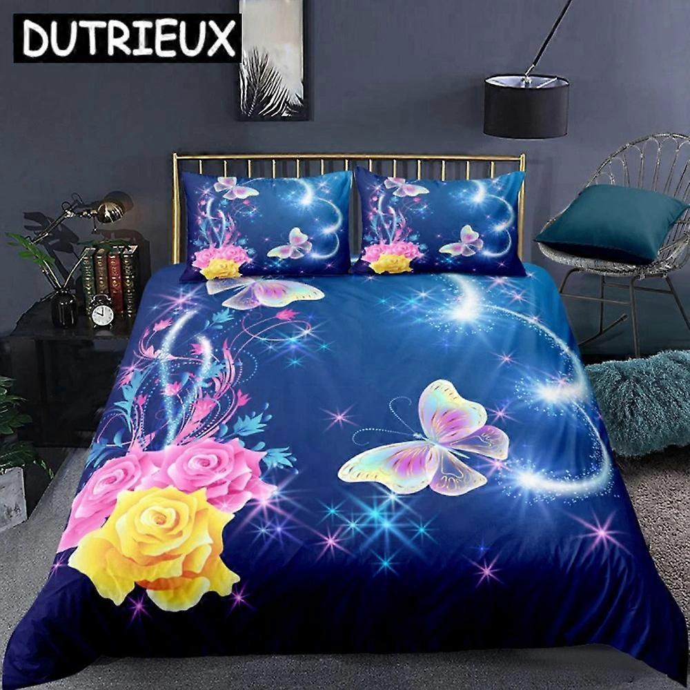 a1083 Bed Sheets Purple Butterfly Flower  Luxury Bedding Set  Double   Duvet Cover Set Pillowcase Home Textile3-Piece Bedding Set (1 Duvet Cover + 2 P