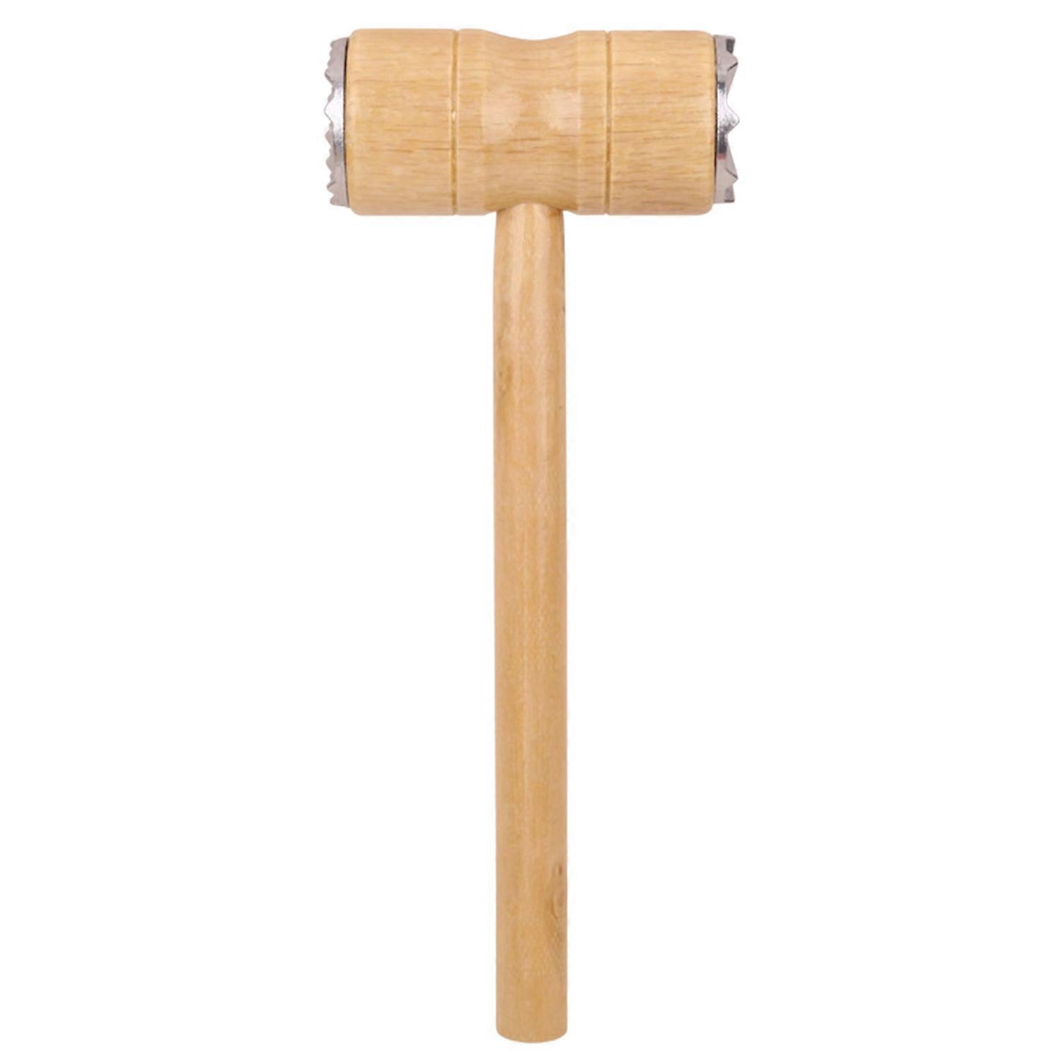 Double-sided Meat Tenderizer Hammer Comfortable Grip Wooden Long Handle Heavy Duty Steak Chicken