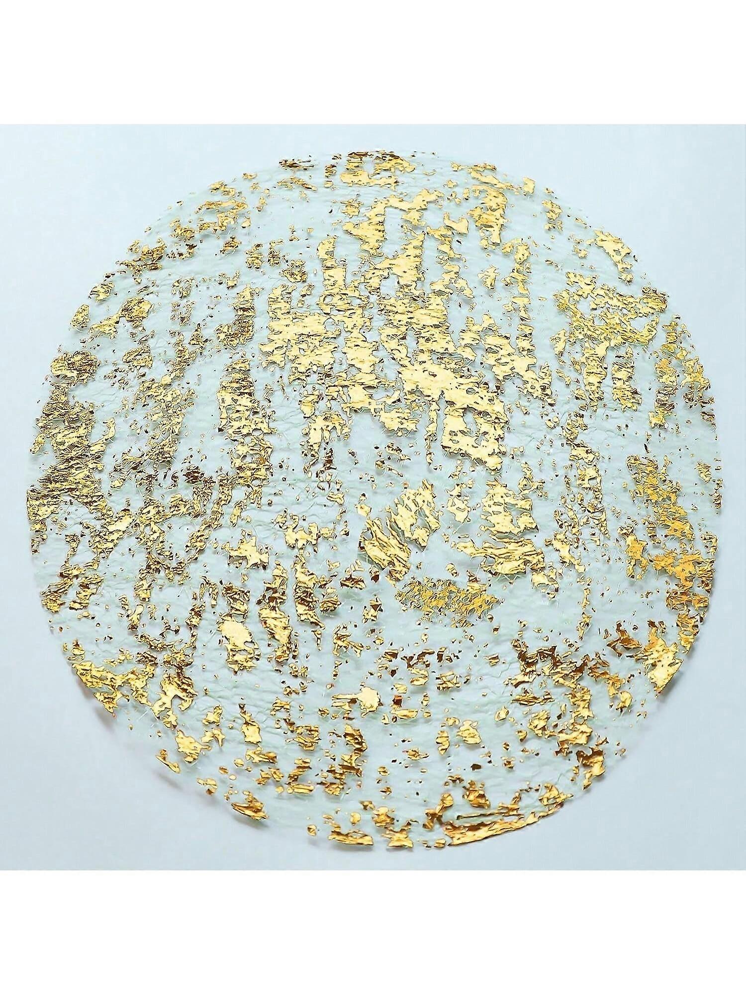 Ensemble de 6 sets de table jetables, 13 pouces (environ 33,0 cm) forme ronde en métal avec conception de pressage de grille de feuille d’or, adapté à la table, mariage, anniversaire, ho