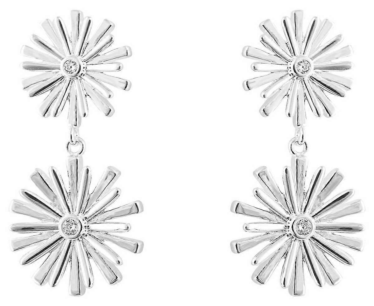 Beginnings Stylised Double Flower Gemstone Drop Earrings - Silver