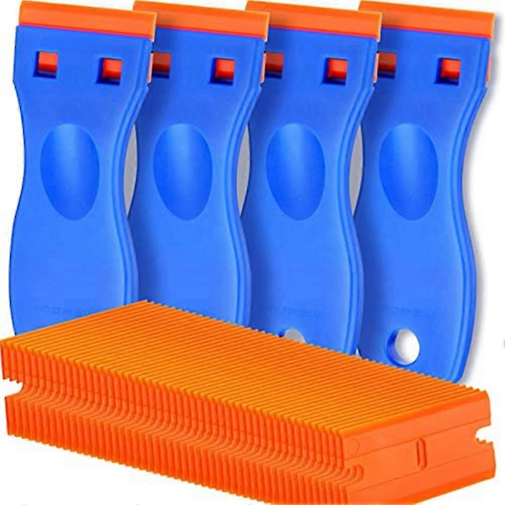 4 Pcs Plastic Blade Scraper And 200 Pcs Blades, Remove Decal Tool For Stickers, Gaskets And On Wind