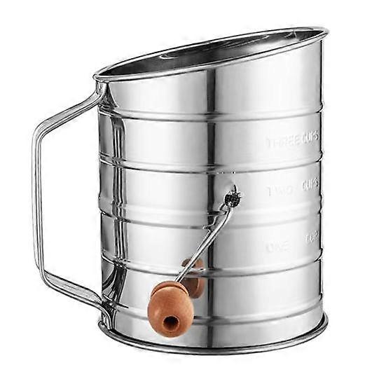 Stainless Steel Flour Sifter 3 Cup Fine Mesh Rotary Baking Sifter