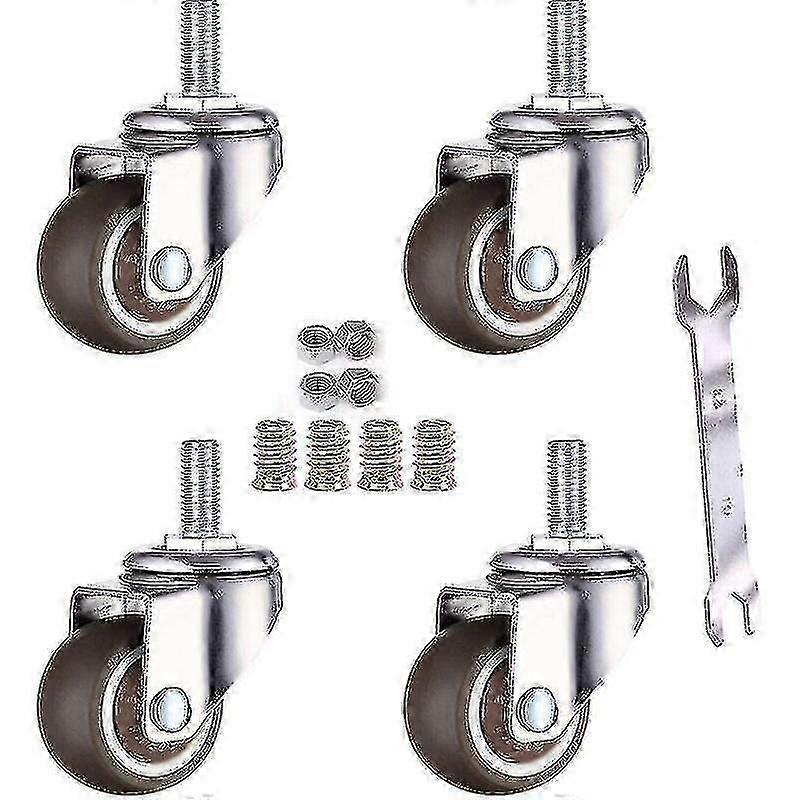 Conjunto De 4 Rodízios Giratórios M6 X 15Mm Com Rosca 32Mm Tpe Borracha Macia Rosca 32Mm