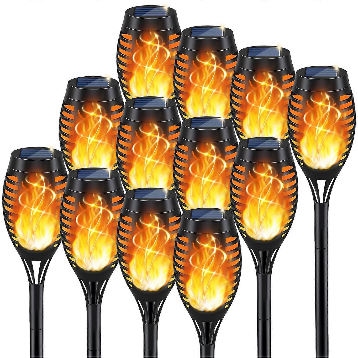 12 Pack Solar Torch Light with Flickering Flame for Yard Garden Decorations