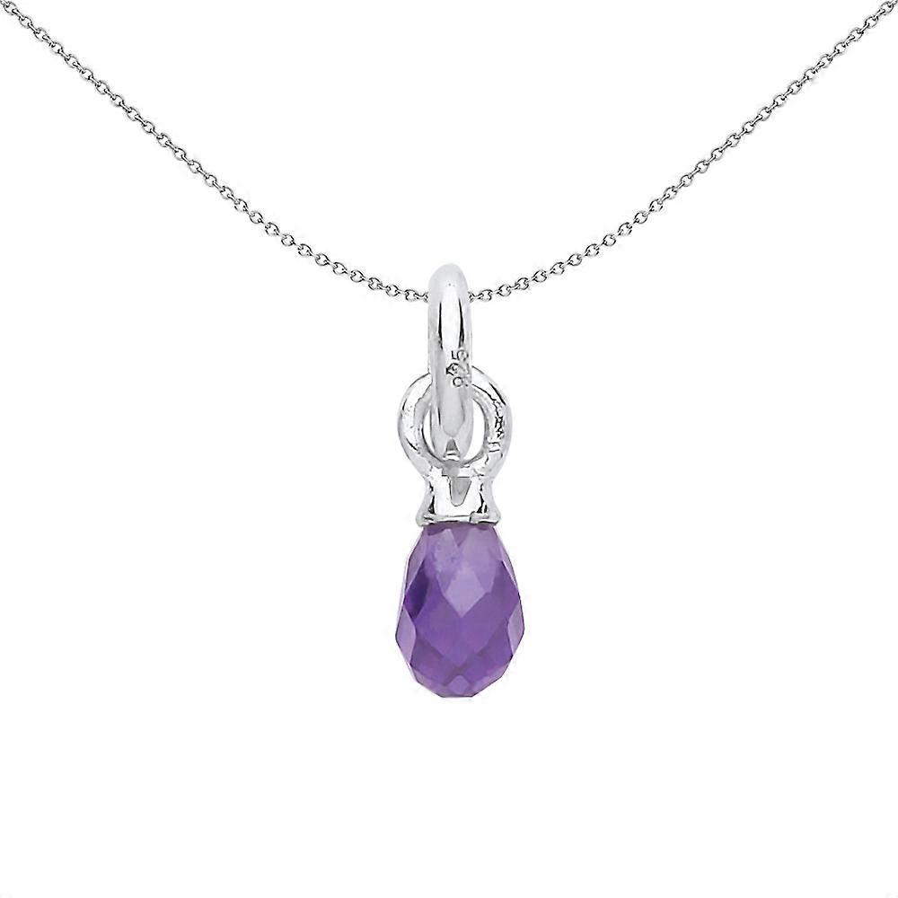 Jewelco London Ladies Sterling Silver Purple Pear Crystal Briolette Charm Necklace