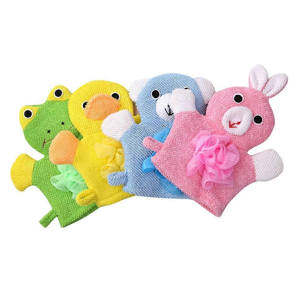 4 件可爱卡通去角质丝瓜络海绵淋浴浴手套