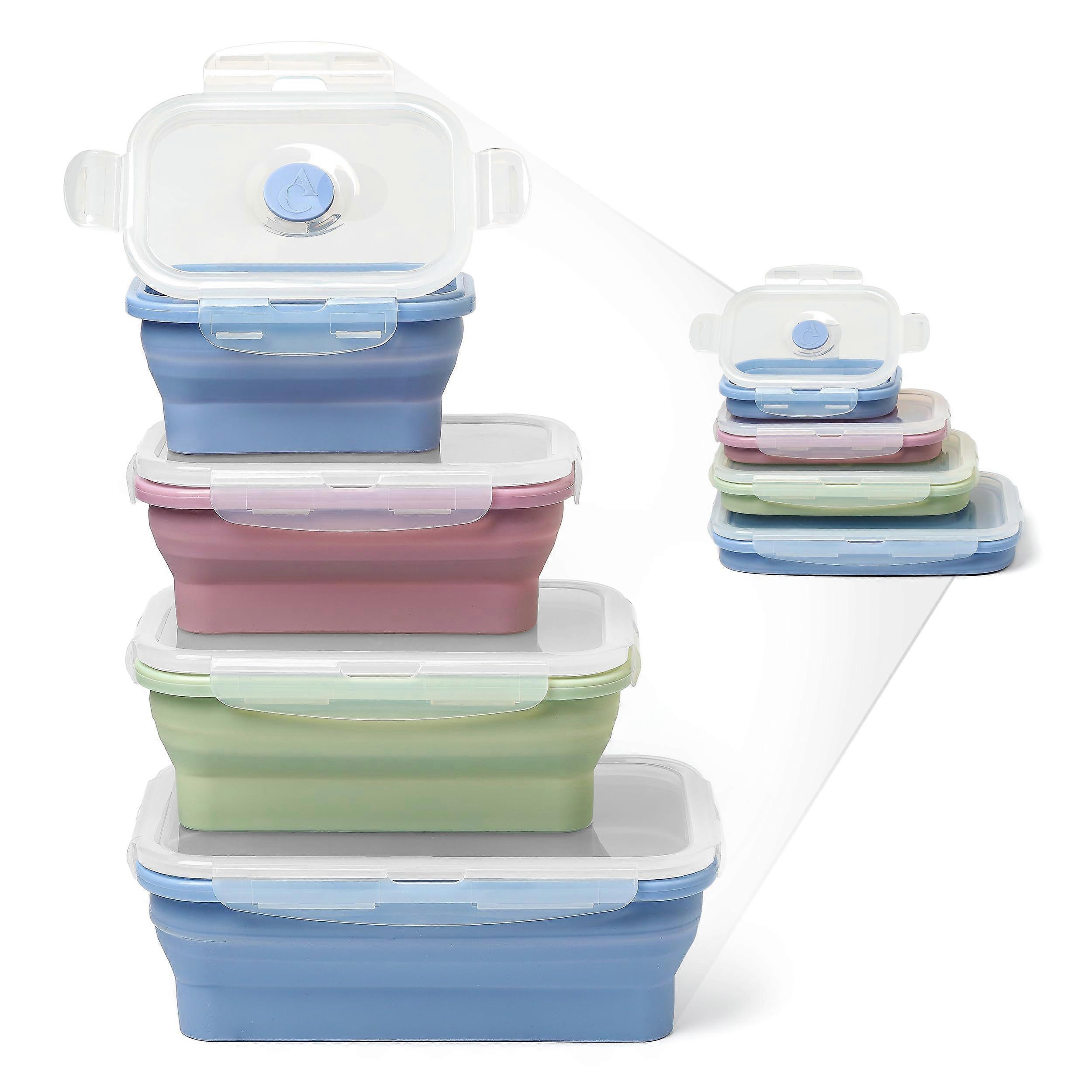 Set of 4 collapsible silicone food storage containers airtight stackable microwave freezer safe for meal prep