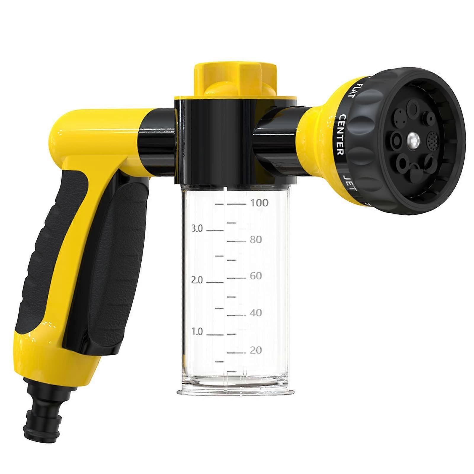 High Pressure Garden Hose Nozzle, 8 Spray Patterns for Watering, Cleaning, Pet Showering with 3.5oz Soap Dispenser,