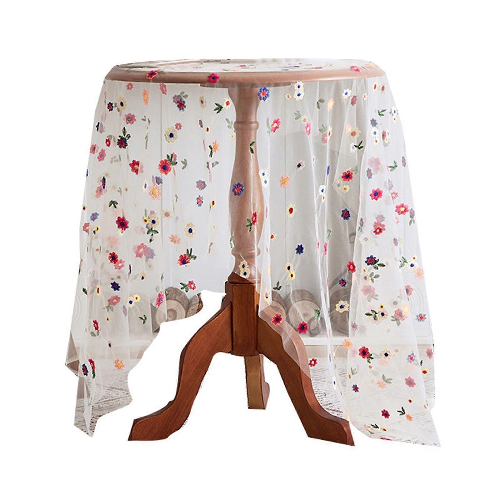 Transparent Dining Table Mat Thin Visible Mesh Colorful Flower Embroidery Round Table Protector Decorative Table Cloth for Party Decoration