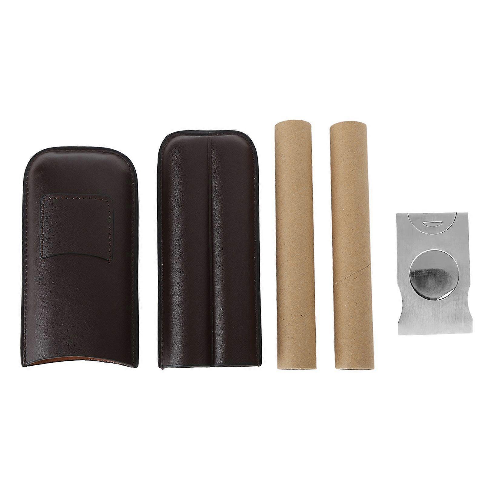 Portable Leather Cigar Holder with Cutter