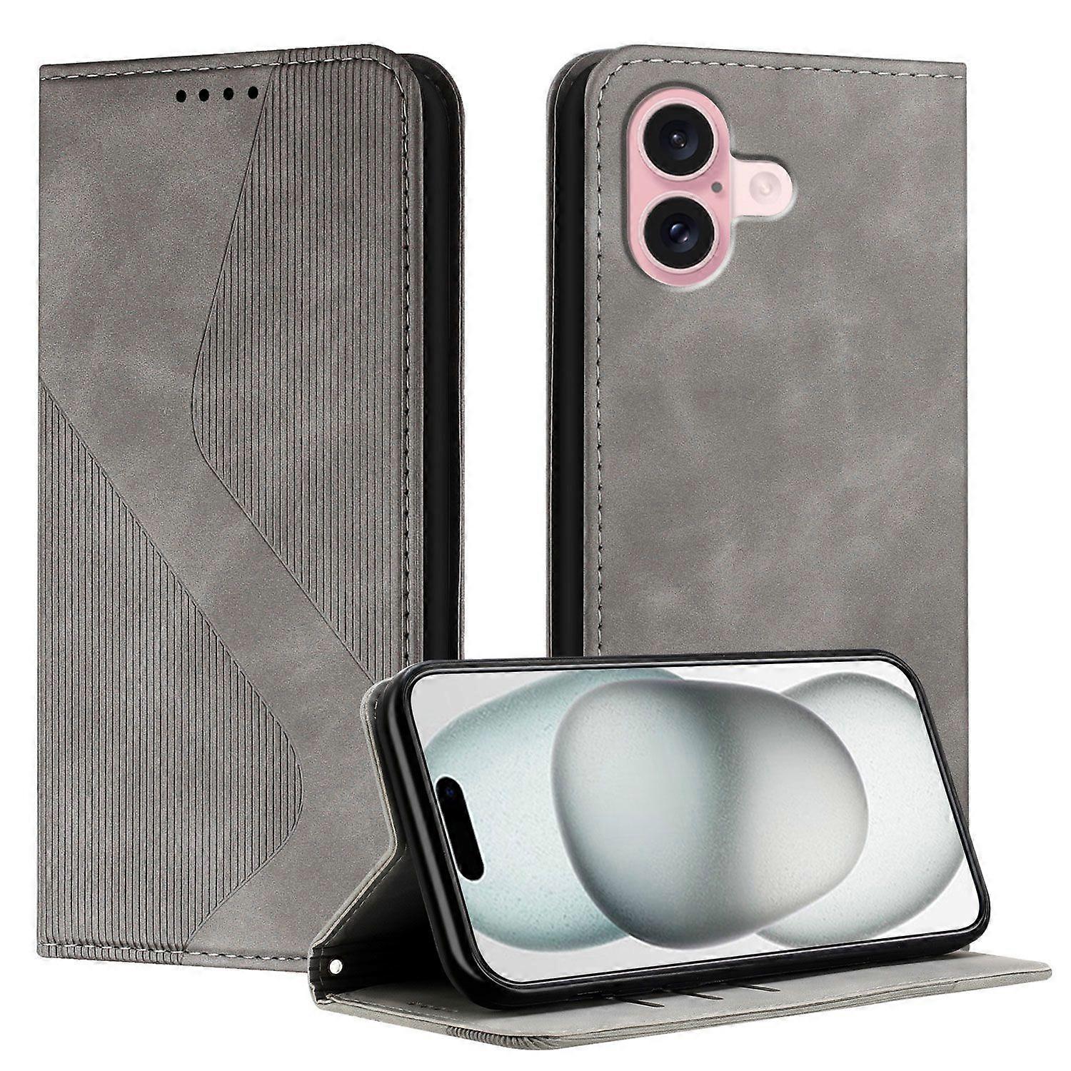 For Iphone 16 Case,Minimalist Luxury PU Leather Credit Card Holder Slots-Brown