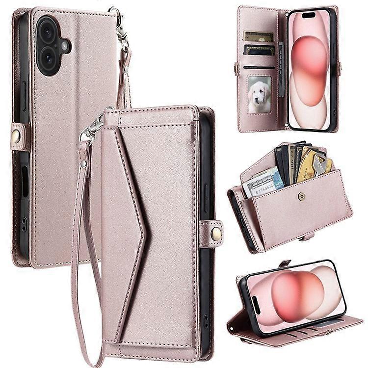 Compatible For iPhone 16 Plus Leather Case with Wrist Strap Wallet Stand Phone Cover