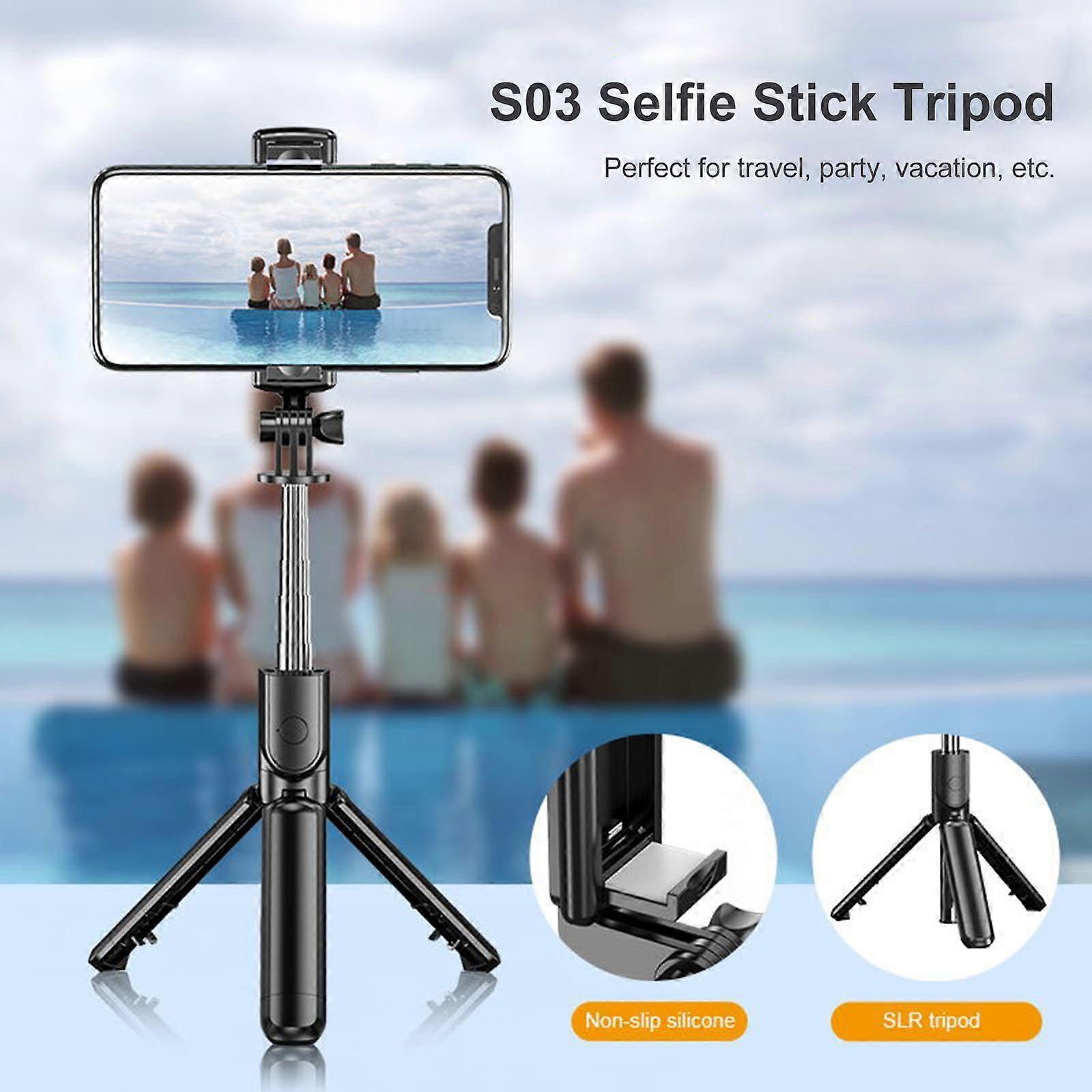 S03 Selfie Stick Tripod with 0.1S Snapshot Extendable BT Selfie Stick with Detachable Wireless Remote 245Rotation Portable Phone Tripod Home Travel